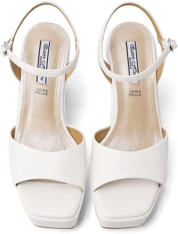 image:imageQUEEN HELENA Chaussures compenses talons hauts Sandales Hautes avec Plateau Casual Femme ZM9914Blanc