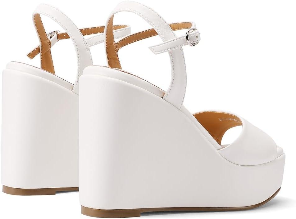 image:imageQUEEN HELENA Chaussures compenses talons hauts Sandales Hautes avec Plateau Casual Femme ZM9914Blanc