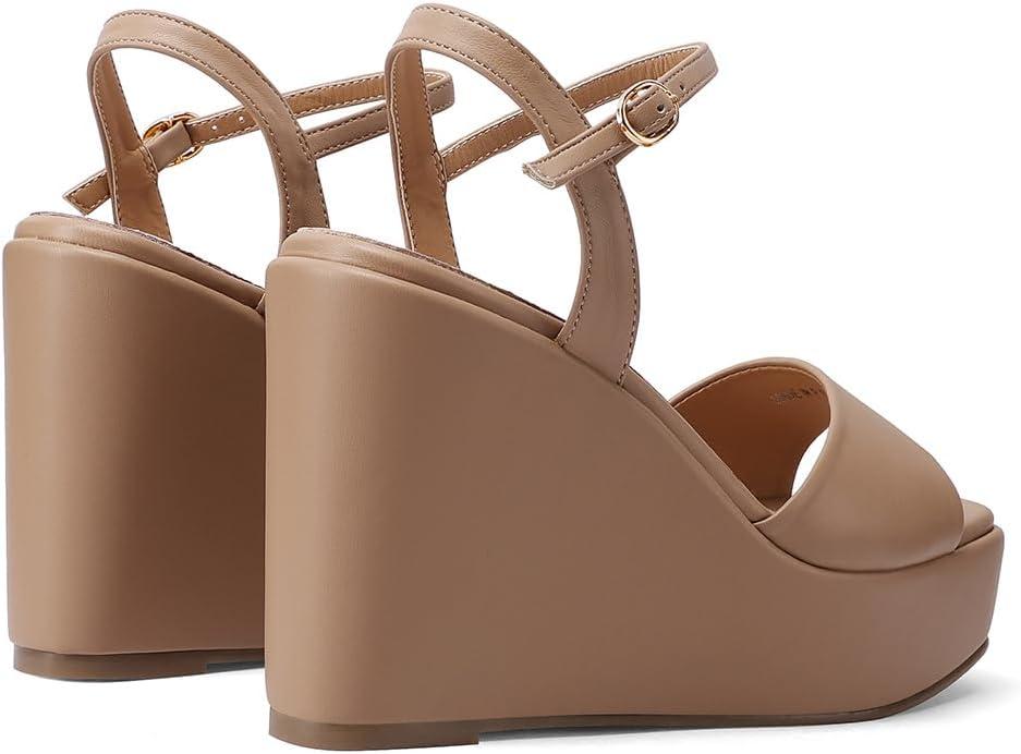 image:imageQUEEN HELENA Chaussures compenses talons hauts Sandales Hautes avec Plateau Casual Femme ZM9914Camel