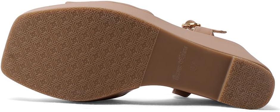 image:imageQUEEN HELENA Chaussures compenses talons hauts Sandales Hautes avec Plateau Casual Femme ZM9914Camel