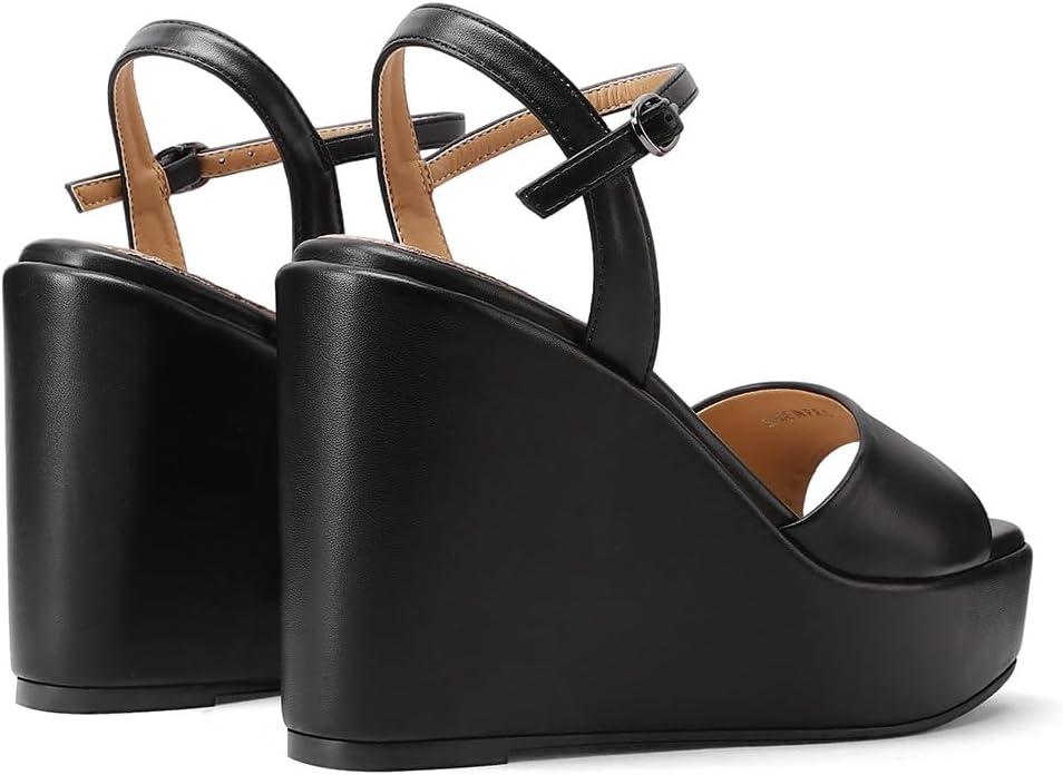 image:imageQUEEN HELENA Chaussures compenses talons hauts Sandales Hautes avec Plateau Casual Femme ZM9914Noir