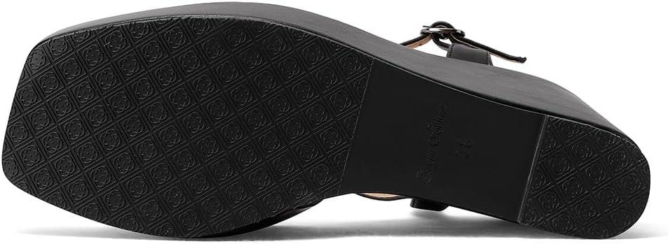 image:imageQUEEN HELENA Chaussures compenses talons hauts Sandales Hautes avec Plateau Casual Femme ZM9914Noir