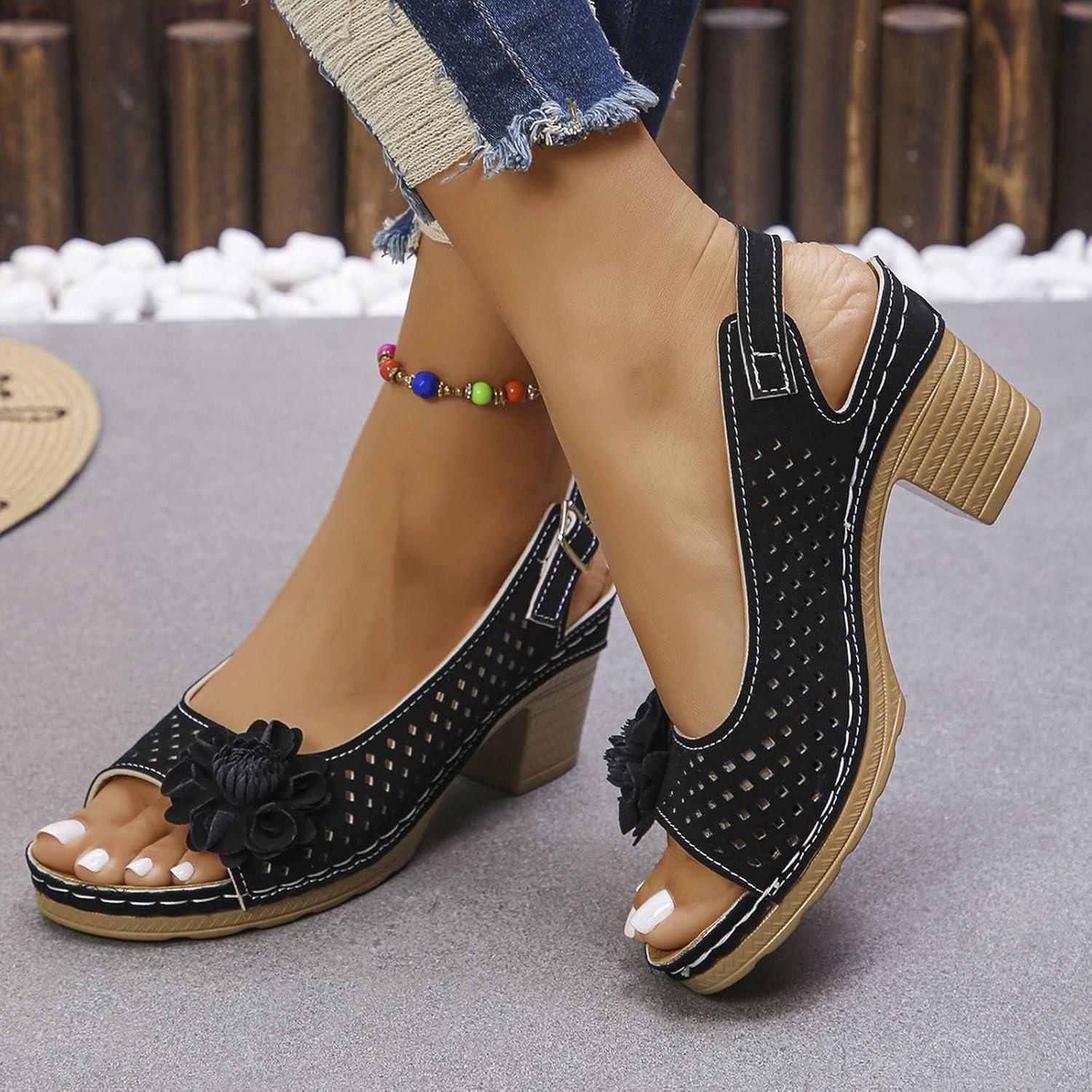 image:imageSandales talons pour femmes Escarpins talon compens pour femmes confortables sandales dcoupes bout ouvert sandales bout ouvert petit talon sandales dcontractes boucles rglablesNoir