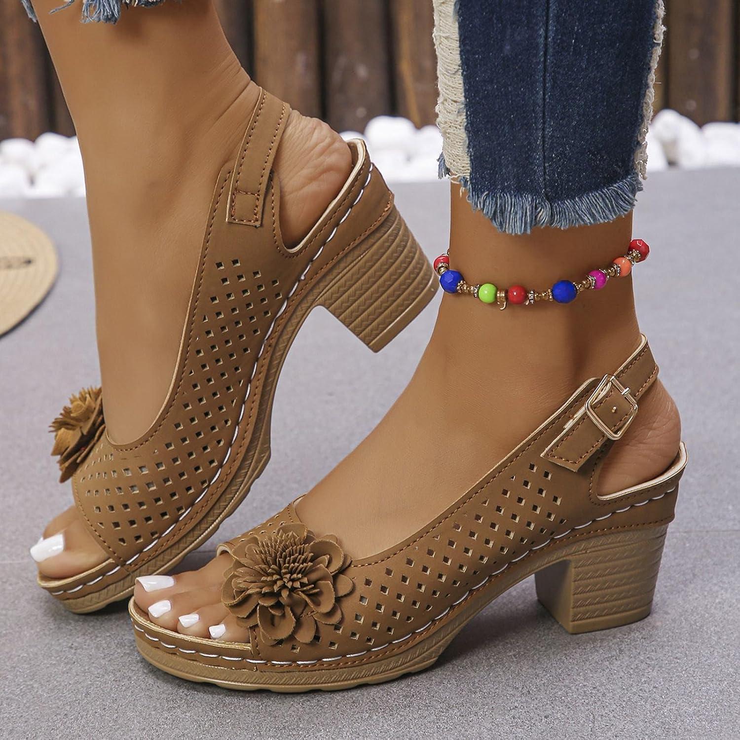 image:imageSandales talons pour femmes Escarpins talon compens pour femmes confortables sandales dcoupes bout ouvert sandales bout ouvert petit talon sandales dcontractes boucles rglablesMarron
