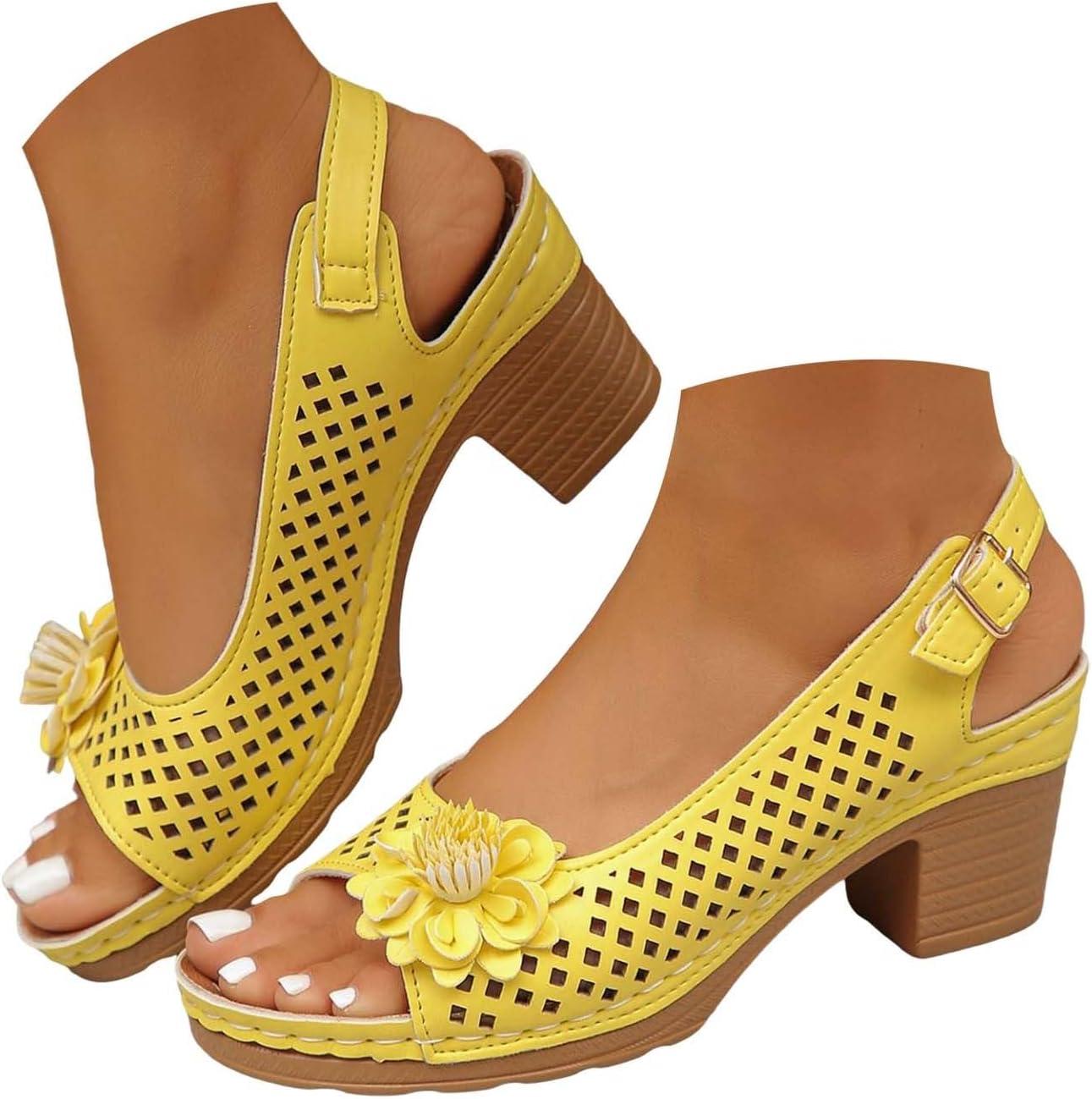 image:imageSandales talons pour femmes Escarpins talon compens pour femmes confortables sandales dcoupes bout ouvert sandales bout ouvert petit talon sandales dcontractes boucles rglablesJaune