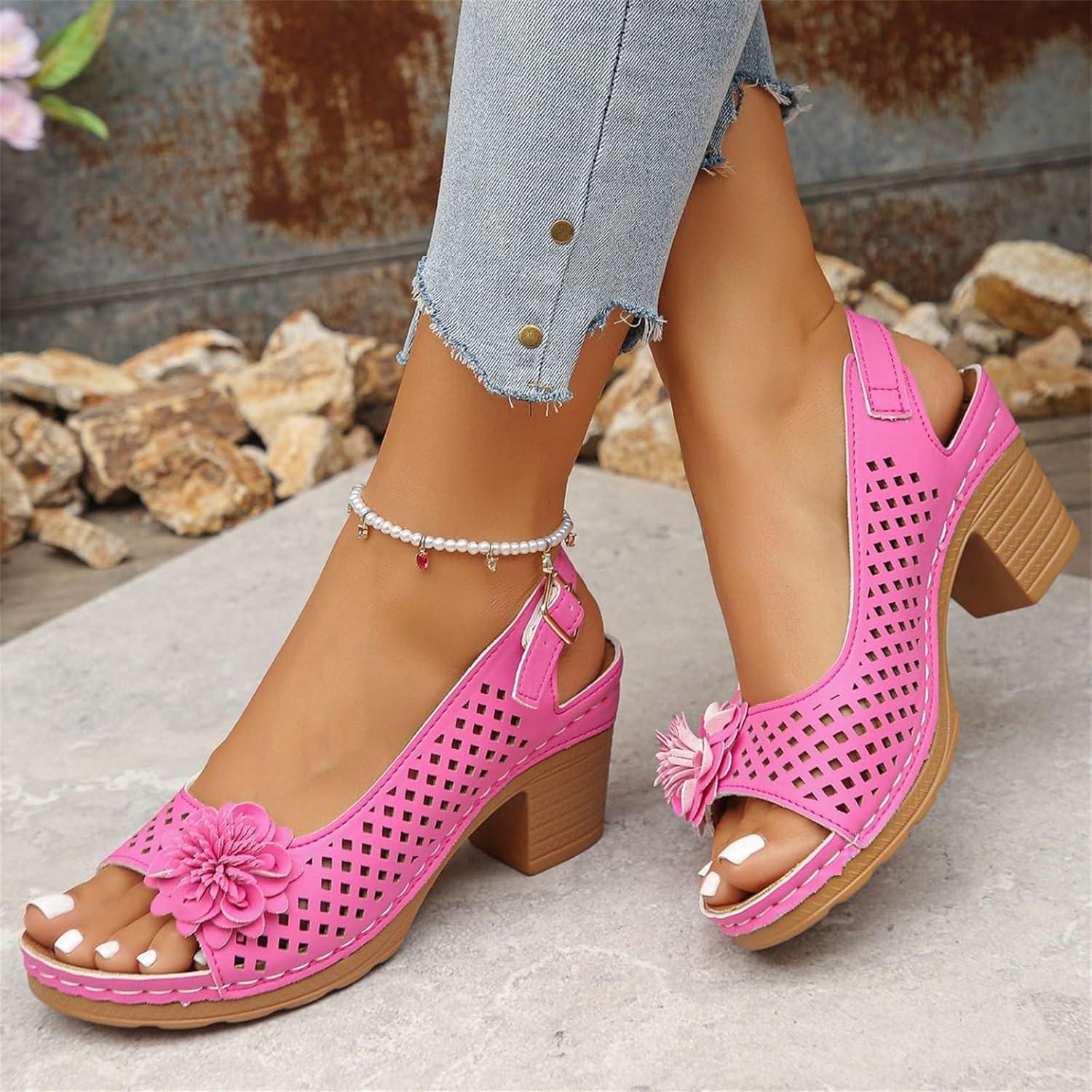 image:imageSandales talons pour femmes Escarpins talon compens pour femmes confortables sandales dcoupes bout ouvert sandales bout ouvert petit talon sandales dcontractes boucles rglablesRose