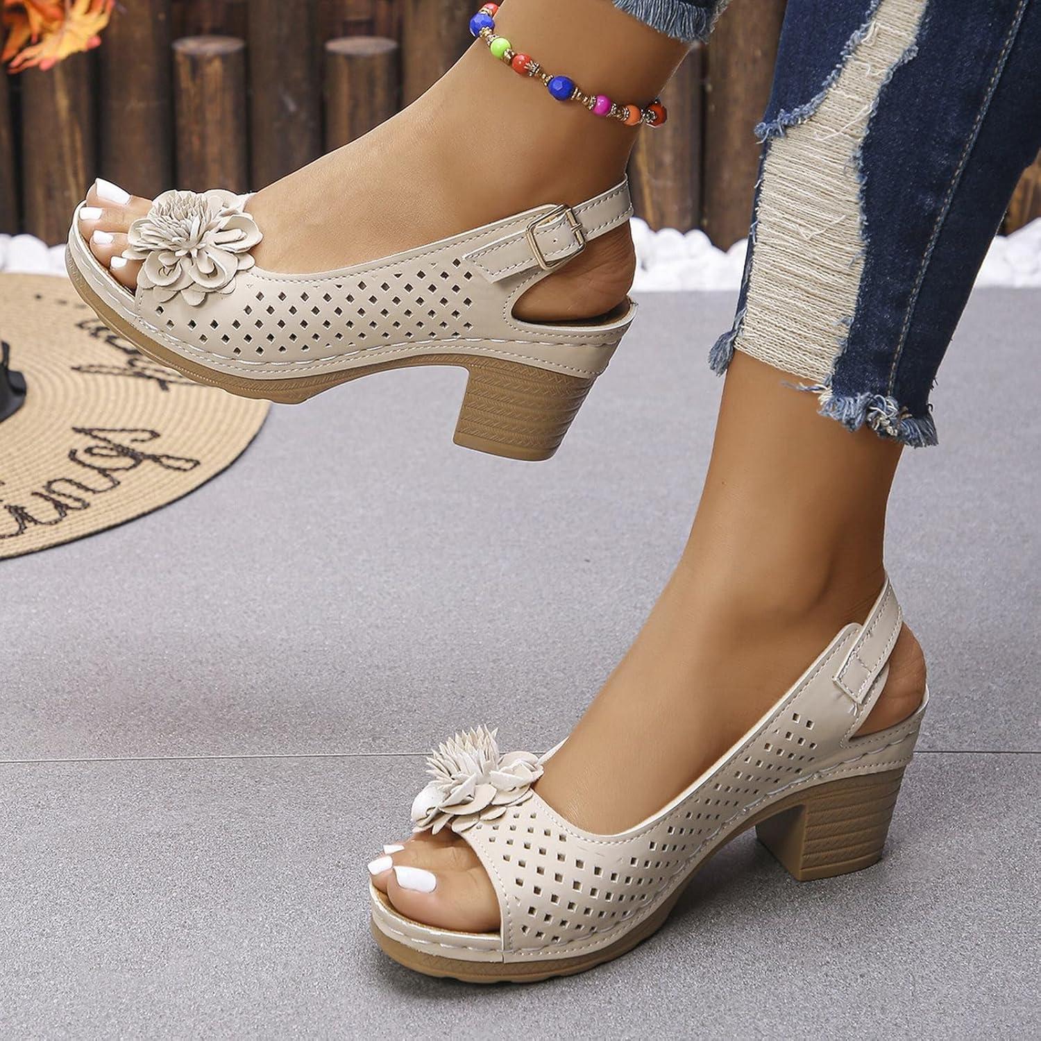 image:imageSandales talons pour femmes Escarpins talon compens pour femmes confortables sandales dcoupes bout ouvert sandales bout ouvert petit talon sandales dcontractes boucles rglablesBeige