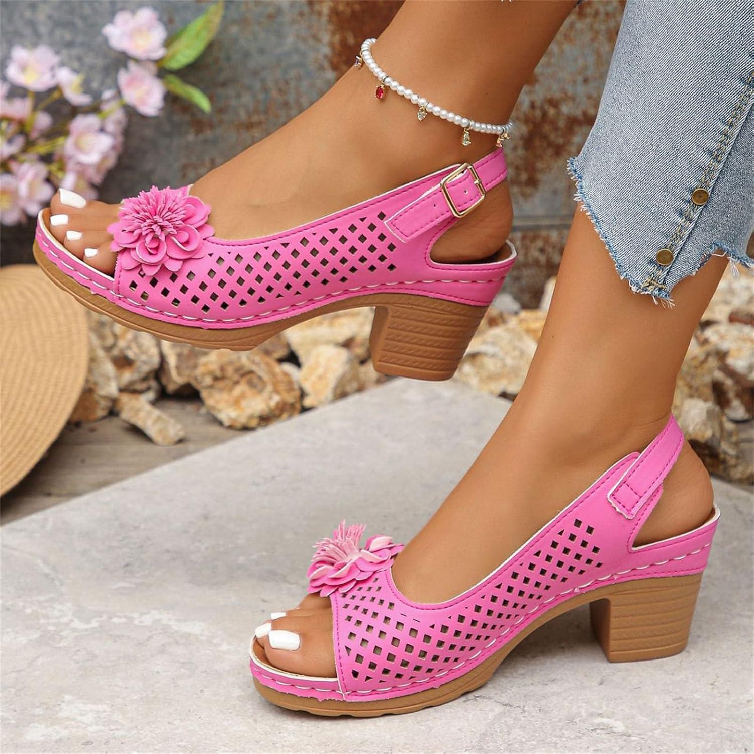 image:imageSandales talons pour femmes Escarpins talon compens pour femmes confortables sandales dcoupes bout ouvert sandales bout ouvert petit talon sandales dcontractes boucles rglablesRose