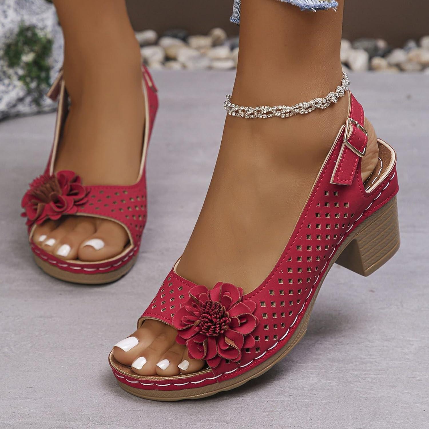 image:imageSandales talons pour femmes Escarpins talon compens pour femmes confortables sandales dcoupes bout ouvert sandales bout ouvert petit talon sandales dcontractes boucles rglablesRouge