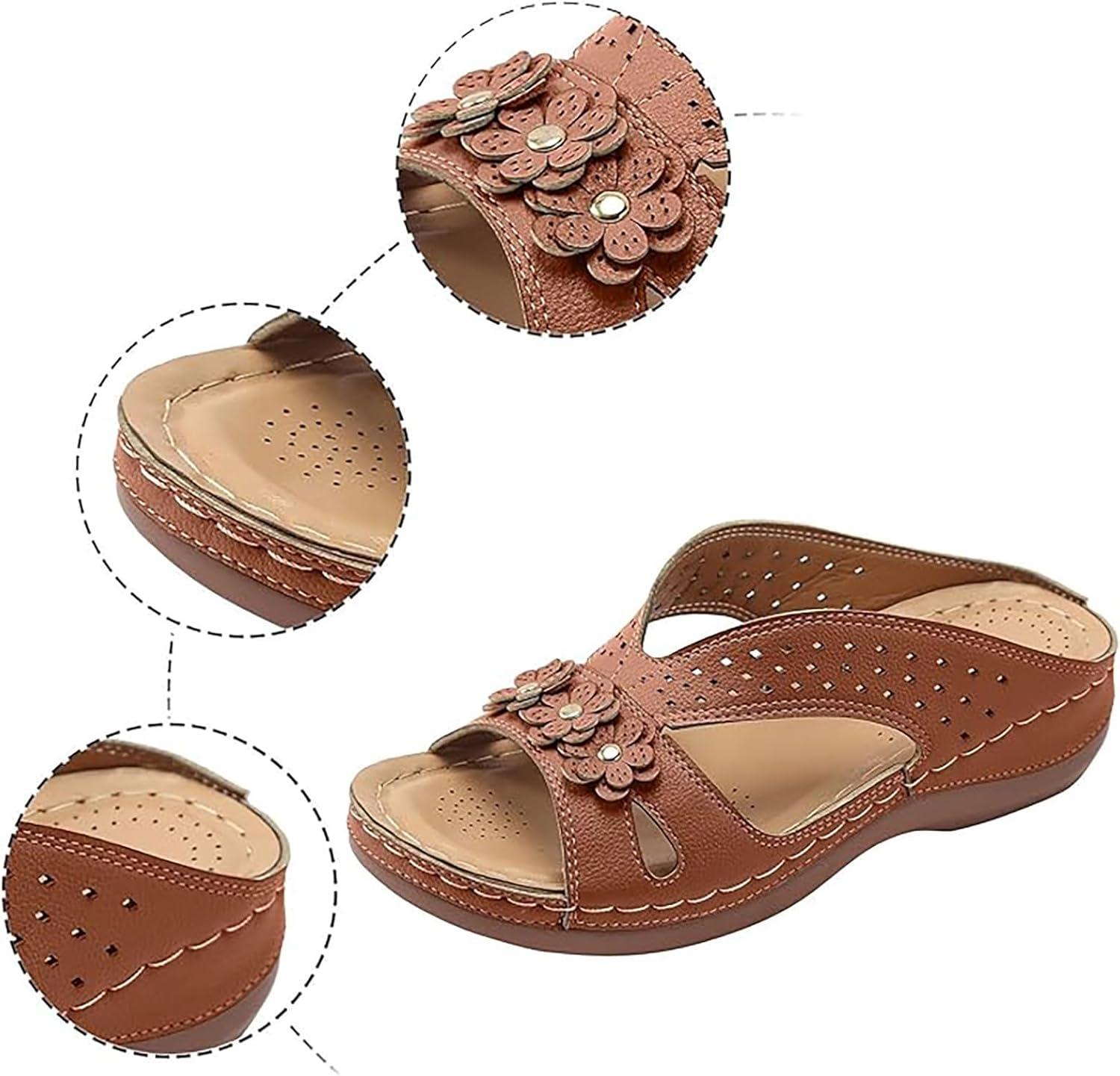 image:imageSandales Et Mules Pour Femmes t Mode Chaussure Compenses Bout Ouvert Sandales Claquettes Orthopdique AntiDrapant Chaussures De Plage Plateforme Mules Chaussons Respirantes PantouflesBrown