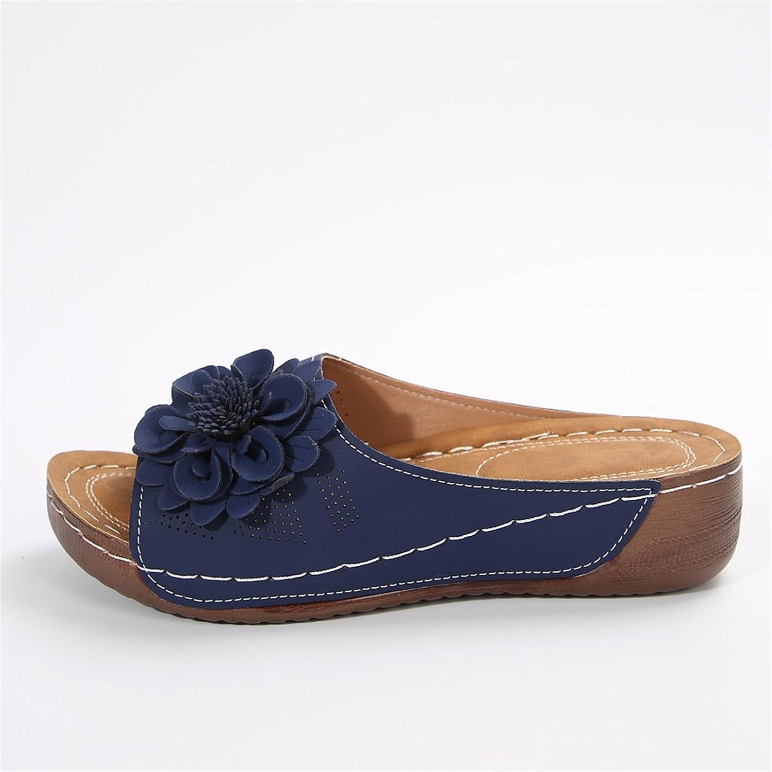 image:imageSandales Et Mules Pour Femmes t Mode Chaussure Compenses Bout Ouvert Sandales Claquettes Orthopdique AntiDrapant Chaussures De Plage Plateforme Mules Chaussons Respirantes PantouflesZ7 Blue
