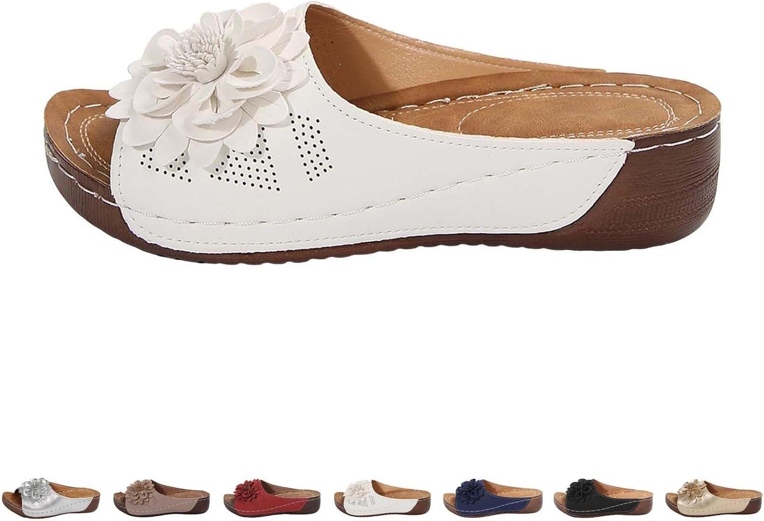 image:imageSandales Et Mules Pour Femmes t Mode Chaussure Compenses Bout Ouvert Sandales Claquettes Orthopdique AntiDrapant Chaussures De Plage Plateforme Mules Chaussons Respirantes PantouflesZ7 White