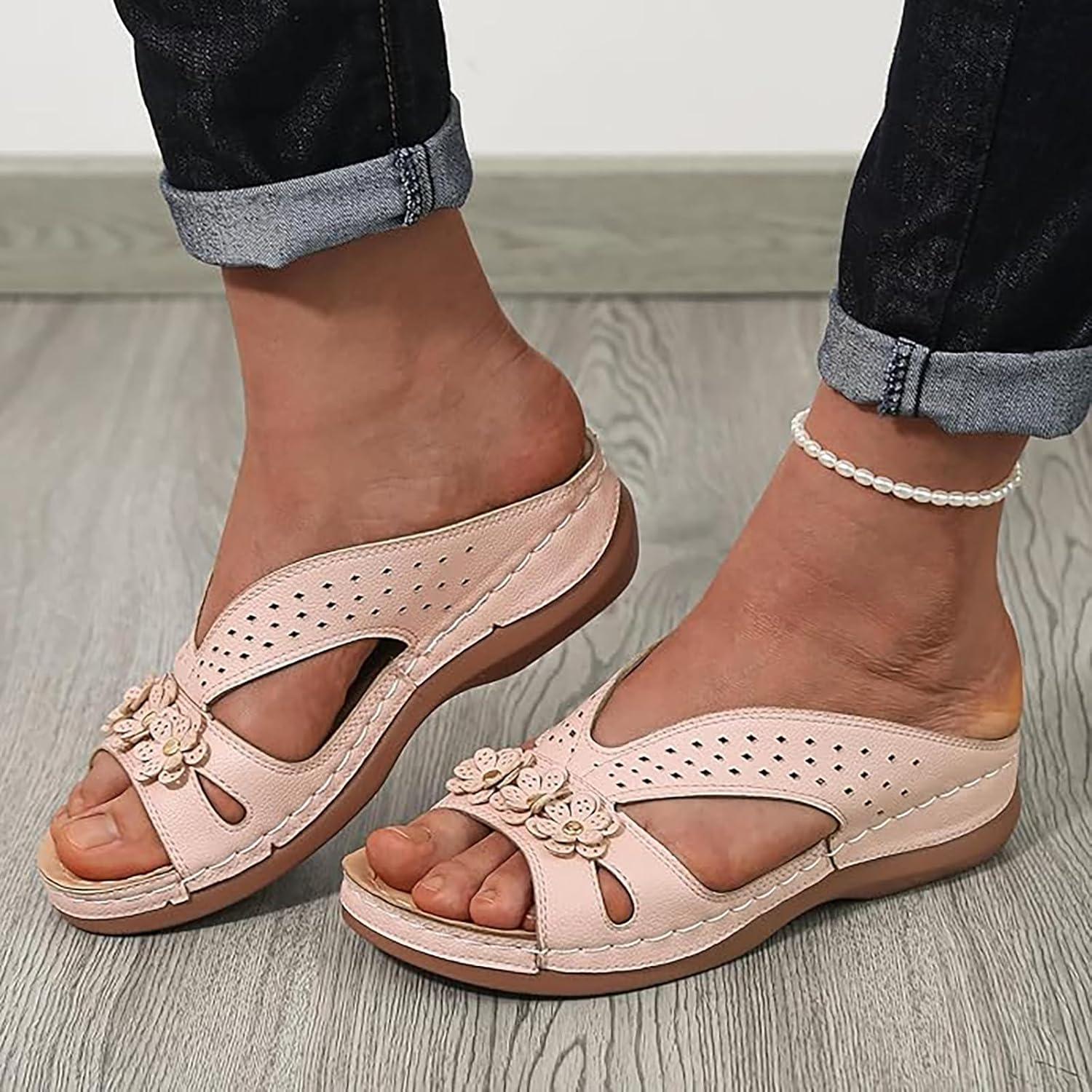 image:imageSandales Et Mules Pour Femmes t Mode Chaussure Compenses Bout Ouvert Sandales Claquettes Orthopdique AntiDrapant Chaussures De Plage Plateforme Mules Chaussons Respirantes PantouflesPink
