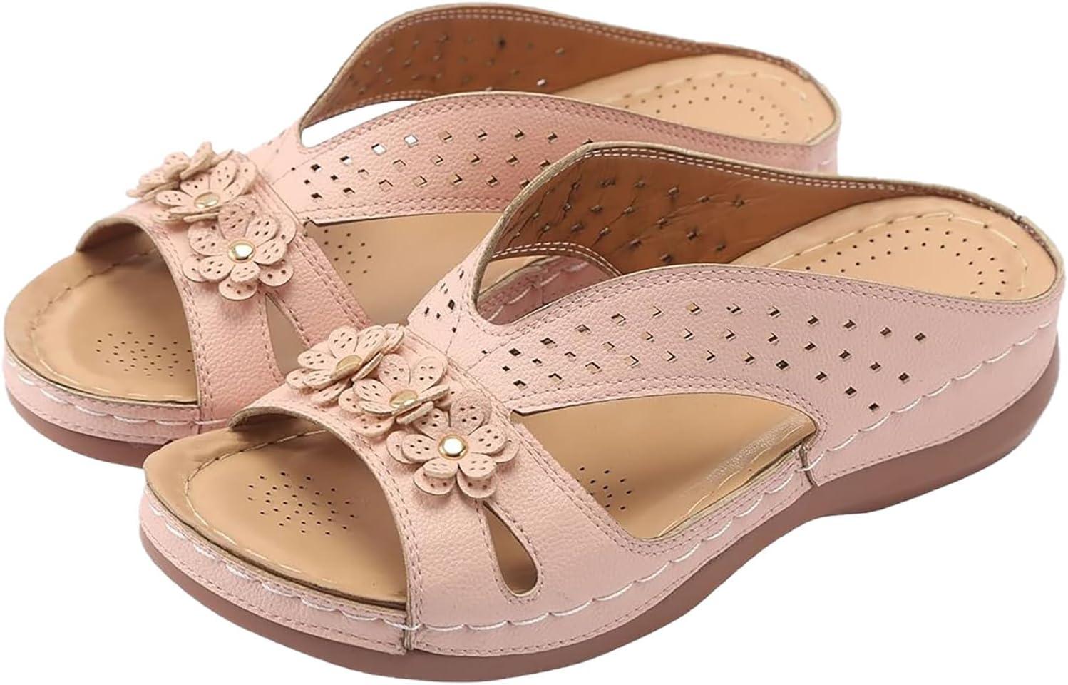 image:imageSandales Et Mules Pour Femmes t Mode Chaussure Compenses Bout Ouvert Sandales Claquettes Orthopdique AntiDrapant Chaussures De Plage Plateforme Mules Chaussons Respirantes PantouflesPink