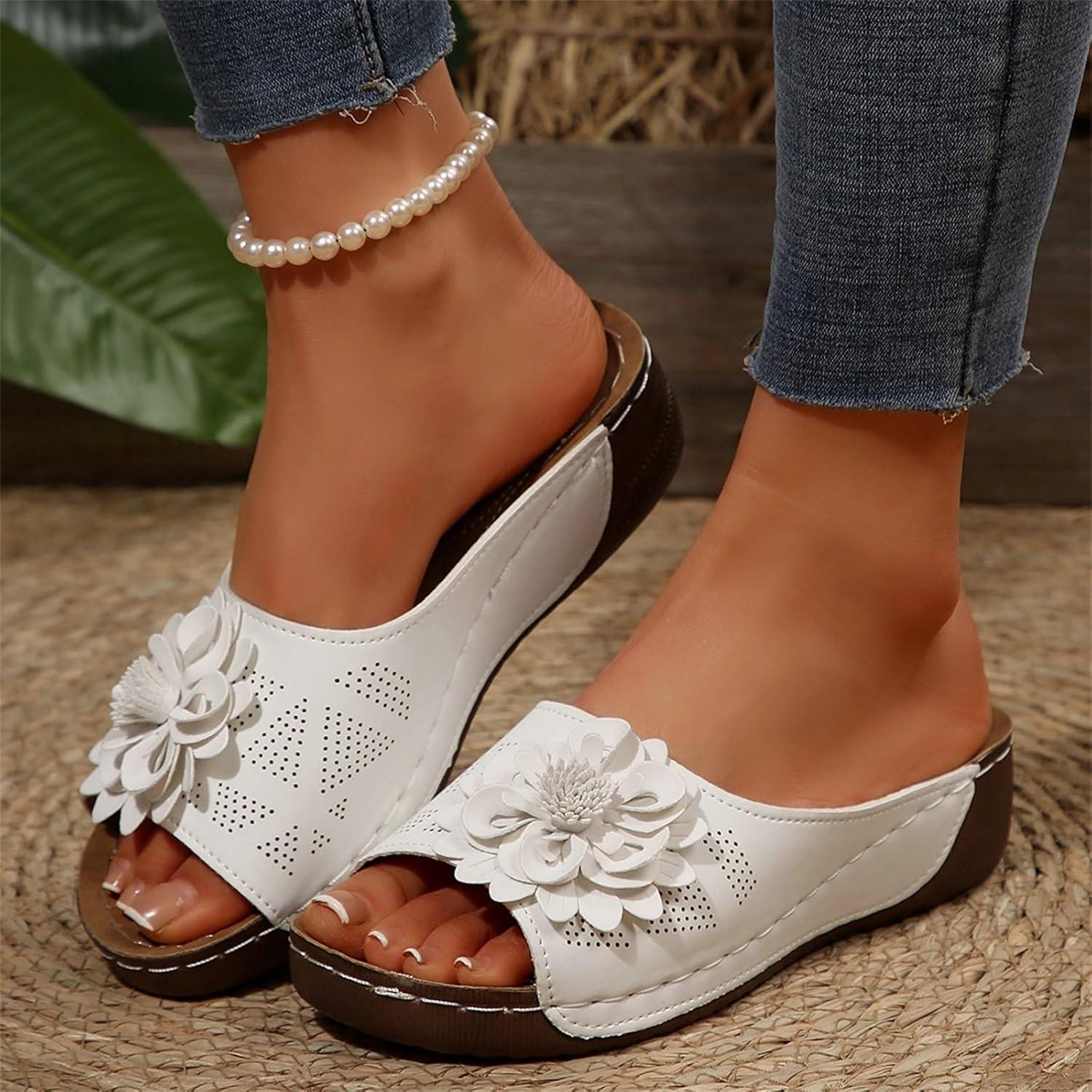 image:imageSandales Et Mules Pour Femmes t Mode Chaussure Compenses Bout Ouvert Sandales Claquettes Orthopdique AntiDrapant Chaussures De Plage Plateforme Mules Chaussons Respirantes PantouflesZ7 White