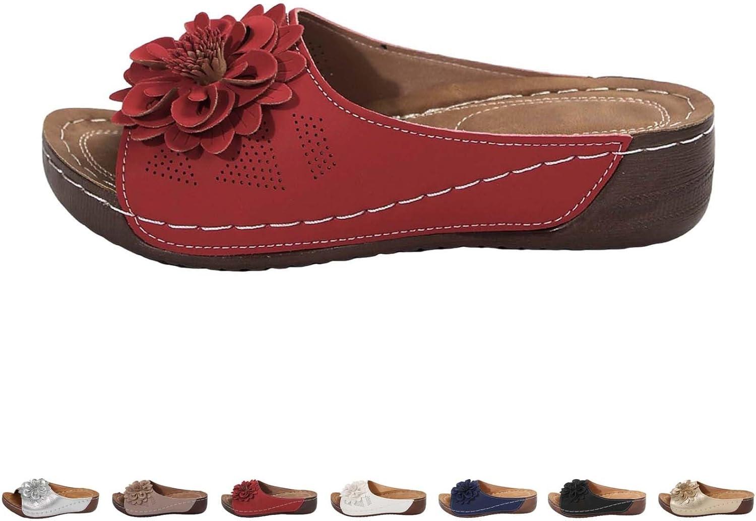 image:imageSandales Et Mules Pour Femmes t Mode Chaussure Compenses Bout Ouvert Sandales Claquettes Orthopdique AntiDrapant Chaussures De Plage Plateforme Mules Chaussons Respirantes PantouflesZ7 Red