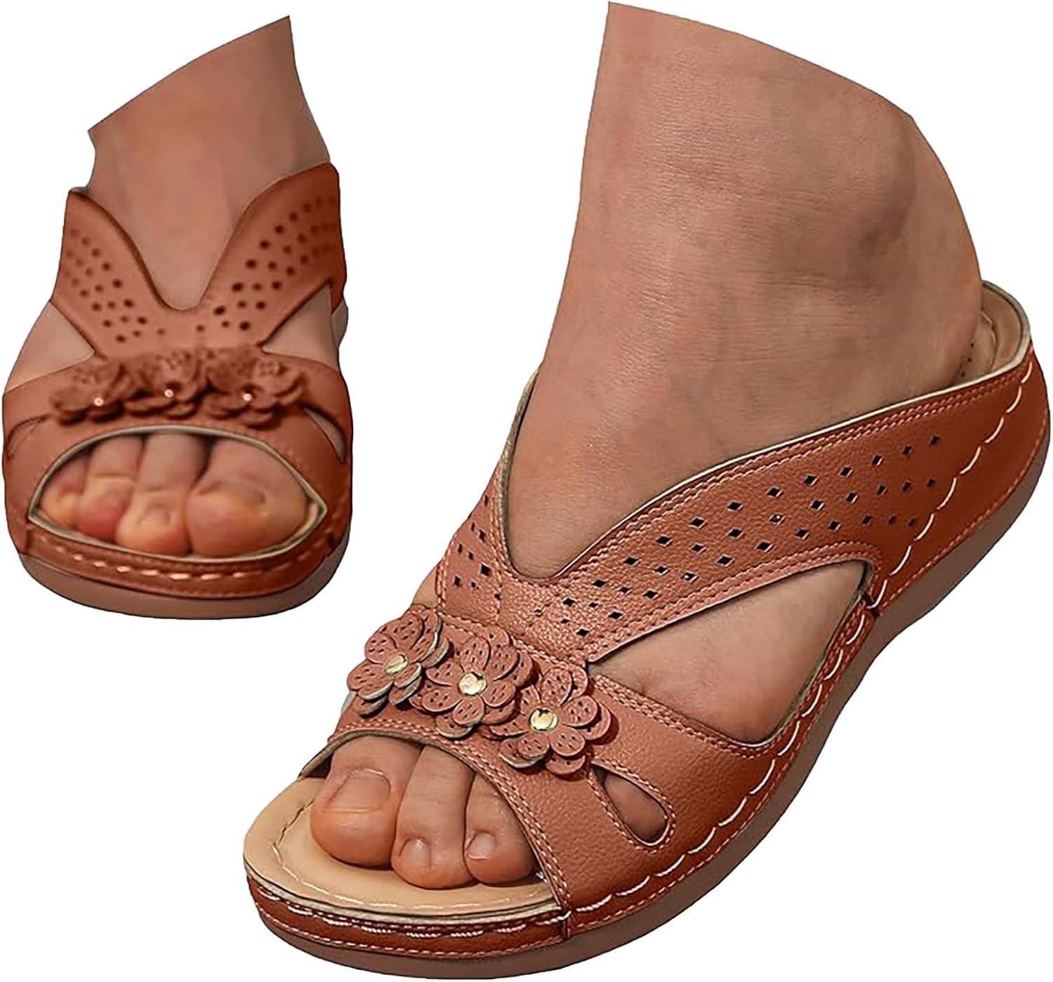 image:imageSandales Et Mules Pour Femmes t Mode Chaussure Compenses Bout Ouvert Sandales Claquettes Orthopdique AntiDrapant Chaussures De Plage Plateforme Mules Chaussons Respirantes PantouflesBrown