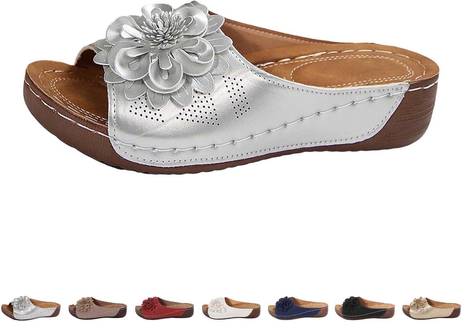 image:imageSandales Et Mules Pour Femmes t Mode Chaussure Compenses Bout Ouvert Sandales Claquettes Orthopdique AntiDrapant Chaussures De Plage Plateforme Mules Chaussons Respirantes PantouflesZ7 Silver