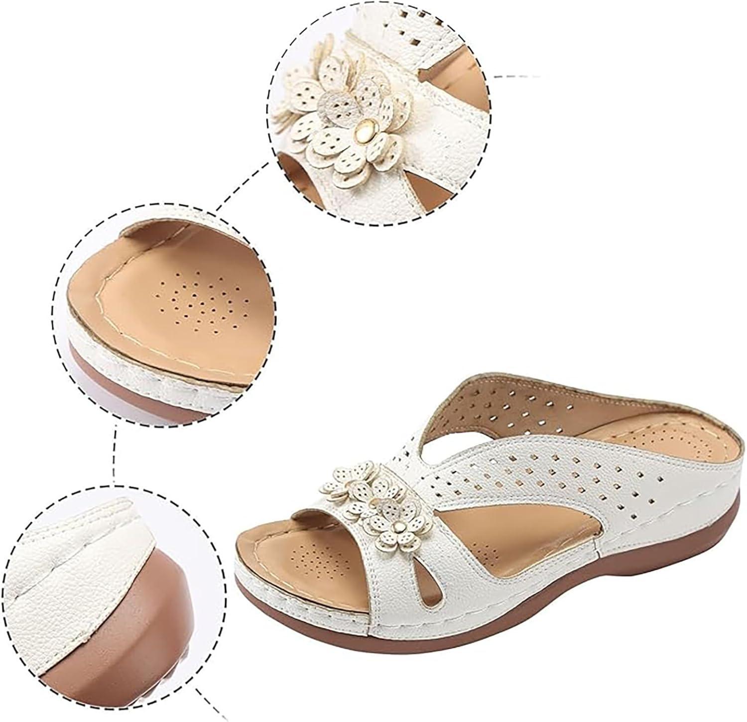 image:imageSandales Et Mules Pour Femmes t Mode Chaussure Compenses Bout Ouvert Sandales Claquettes Orthopdique AntiDrapant Chaussures De Plage Plateforme Mules Chaussons Respirantes PantouflesWhite