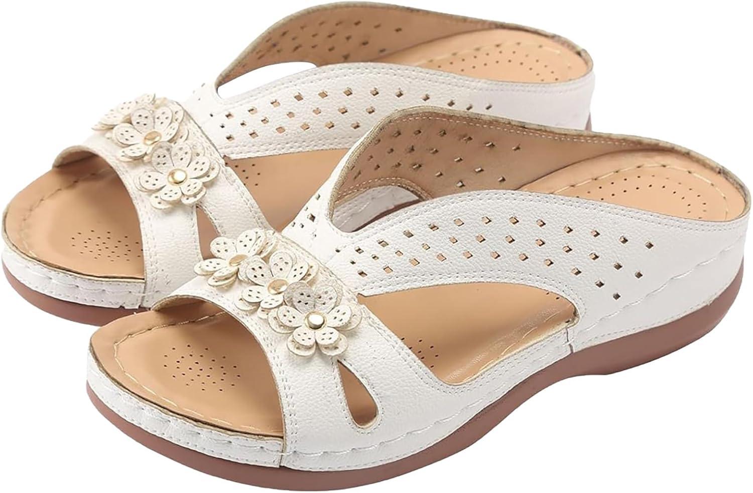 image:imageSandales Et Mules Pour Femmes t Mode Chaussure Compenses Bout Ouvert Sandales Claquettes Orthopdique AntiDrapant Chaussures De Plage Plateforme Mules Chaussons Respirantes PantouflesWhite