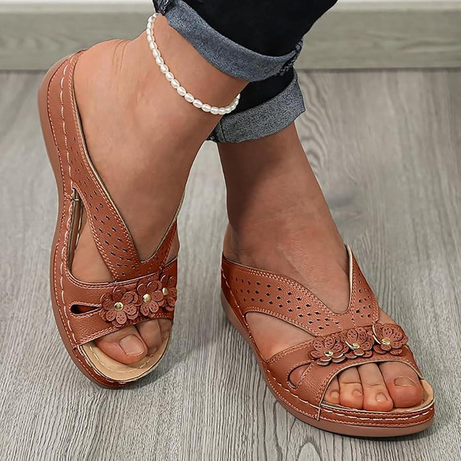 image:imageSandales Et Mules Pour Femmes t Mode Chaussure Compenses Bout Ouvert Sandales Claquettes Orthopdique AntiDrapant Chaussures De Plage Plateforme Mules Chaussons Respirantes PantouflesBrown