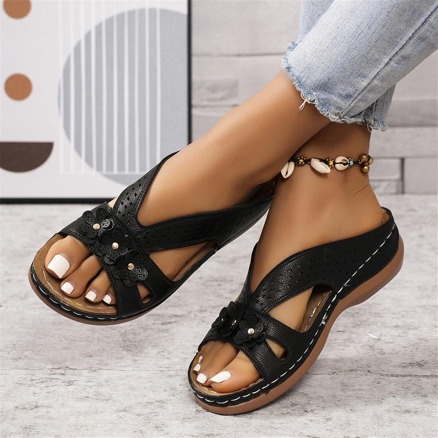 image:imageSandales Et Mules Pour Femmes t Mode Chaussure Compenses Bout Ouvert Sandales Claquettes Orthopdique AntiDrapant Chaussures De Plage Plateforme Mules Chaussons Respirantes PantouflesZ2 Black