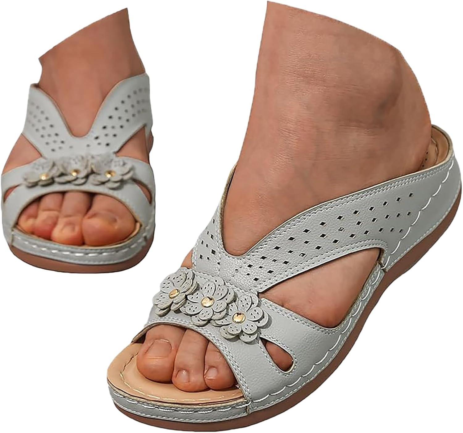 image:imageSandales Et Mules Pour Femmes t Mode Chaussure Compenses Bout Ouvert Sandales Claquettes Orthopdique AntiDrapant Chaussures De Plage Plateforme Mules Chaussons Respirantes PantouflesGris