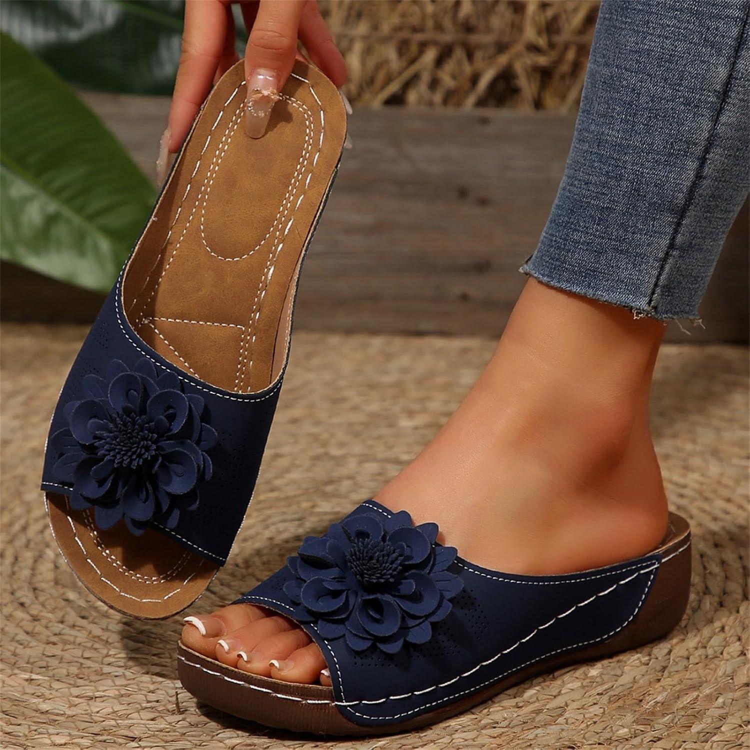 image:imageSandales Et Mules Pour Femmes t Mode Chaussure Compenses Bout Ouvert Sandales Claquettes Orthopdique AntiDrapant Chaussures De Plage Plateforme Mules Chaussons Respirantes PantouflesZ7 Blue