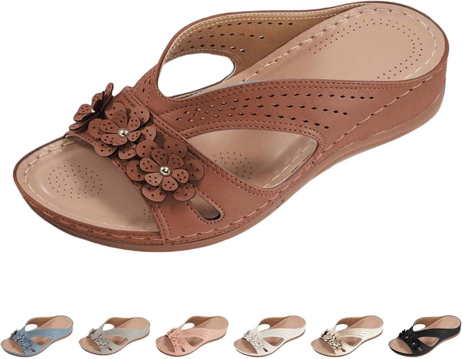image:imageSandales Et Mules Pour Femmes t Mode Chaussure Compenses Bout Ouvert Sandales Claquettes Orthopdique AntiDrapant Chaussures De Plage Plateforme Mules Chaussons Respirantes PantouflesZ2 Brown