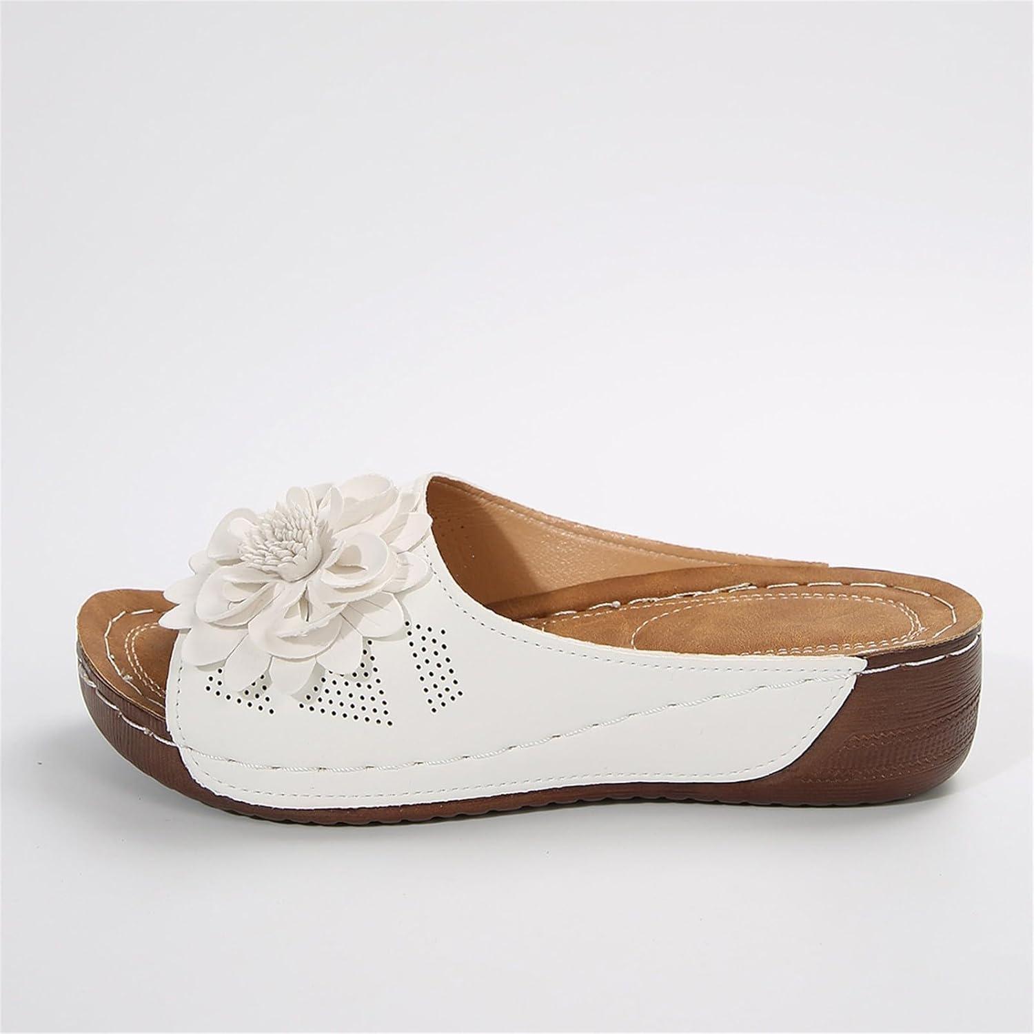 image:imageSandales Et Mules Pour Femmes t Mode Chaussure Compenses Bout Ouvert Sandales Claquettes Orthopdique AntiDrapant Chaussures De Plage Plateforme Mules Chaussons Respirantes PantouflesZ7 White