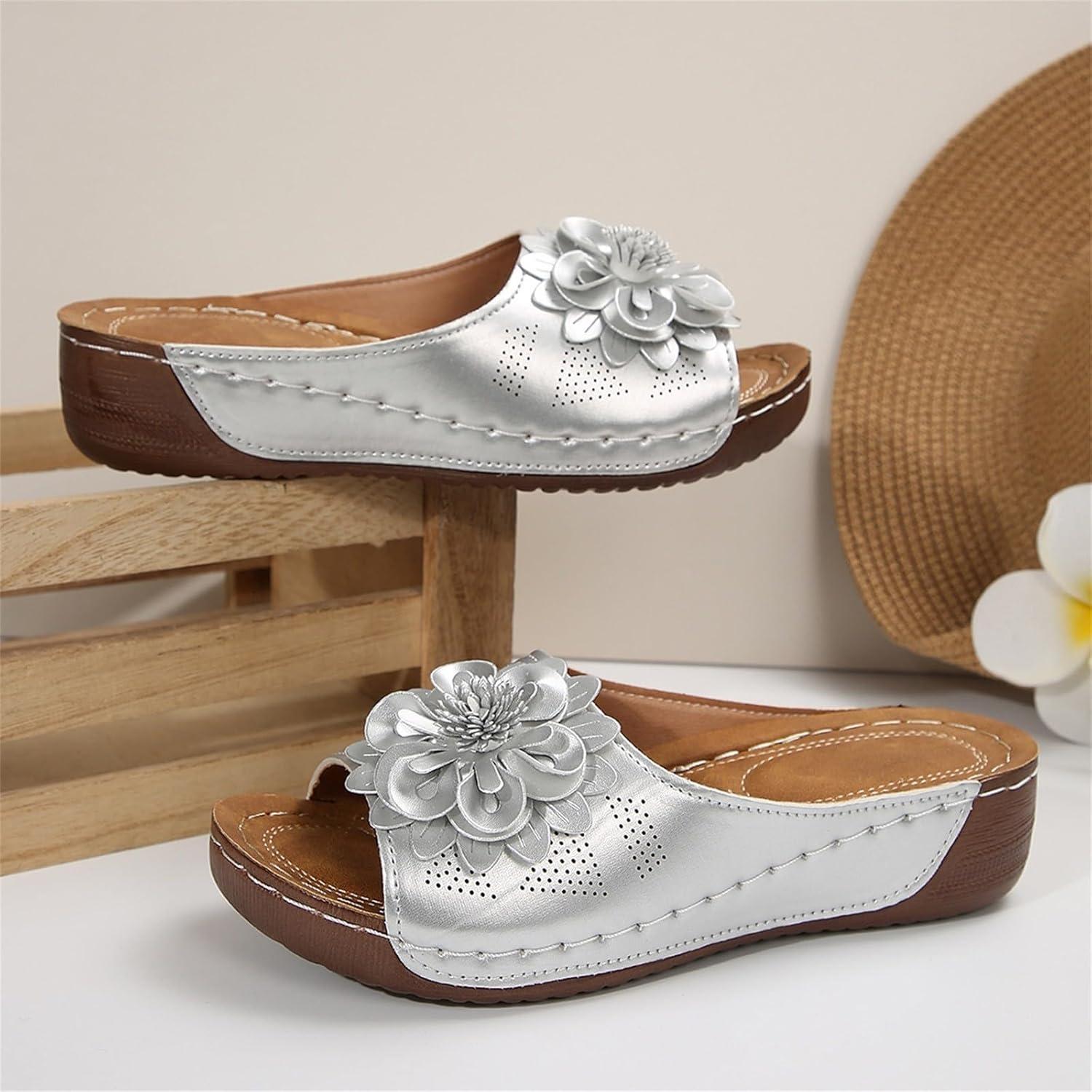 image:imageSandales Et Mules Pour Femmes t Mode Chaussure Compenses Bout Ouvert Sandales Claquettes Orthopdique AntiDrapant Chaussures De Plage Plateforme Mules Chaussons Respirantes PantouflesZ7 Silver