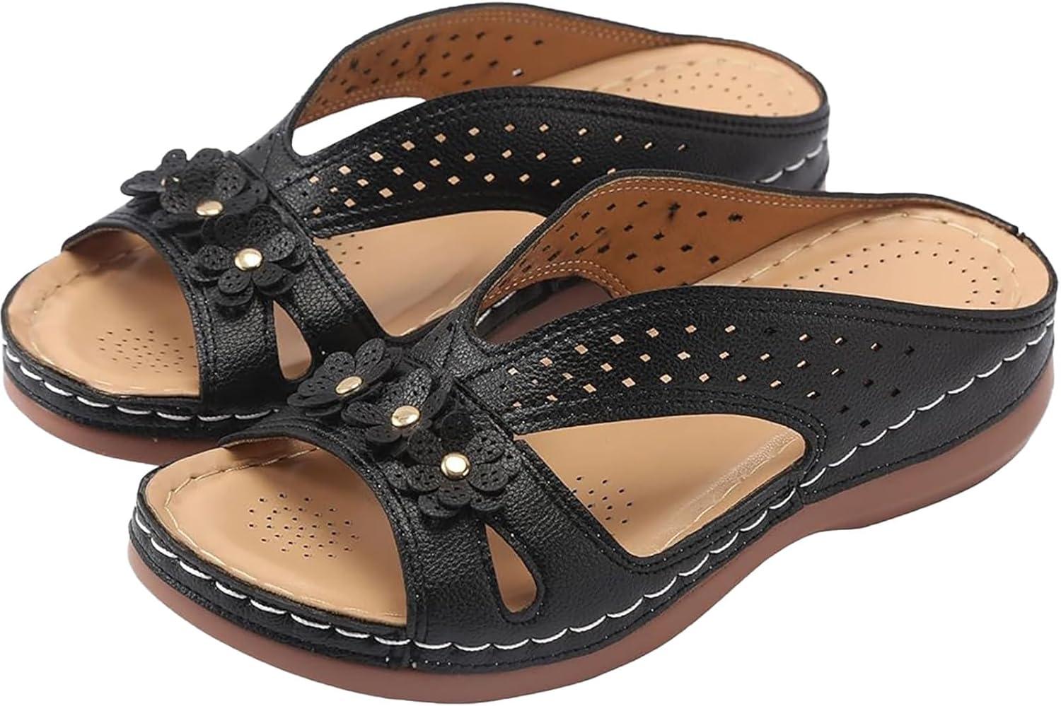image:imageSandales Et Mules Pour Femmes t Mode Chaussure Compenses Bout Ouvert Sandales Claquettes Orthopdique AntiDrapant Chaussures De Plage Plateforme Mules Chaussons Respirantes PantouflesNoir