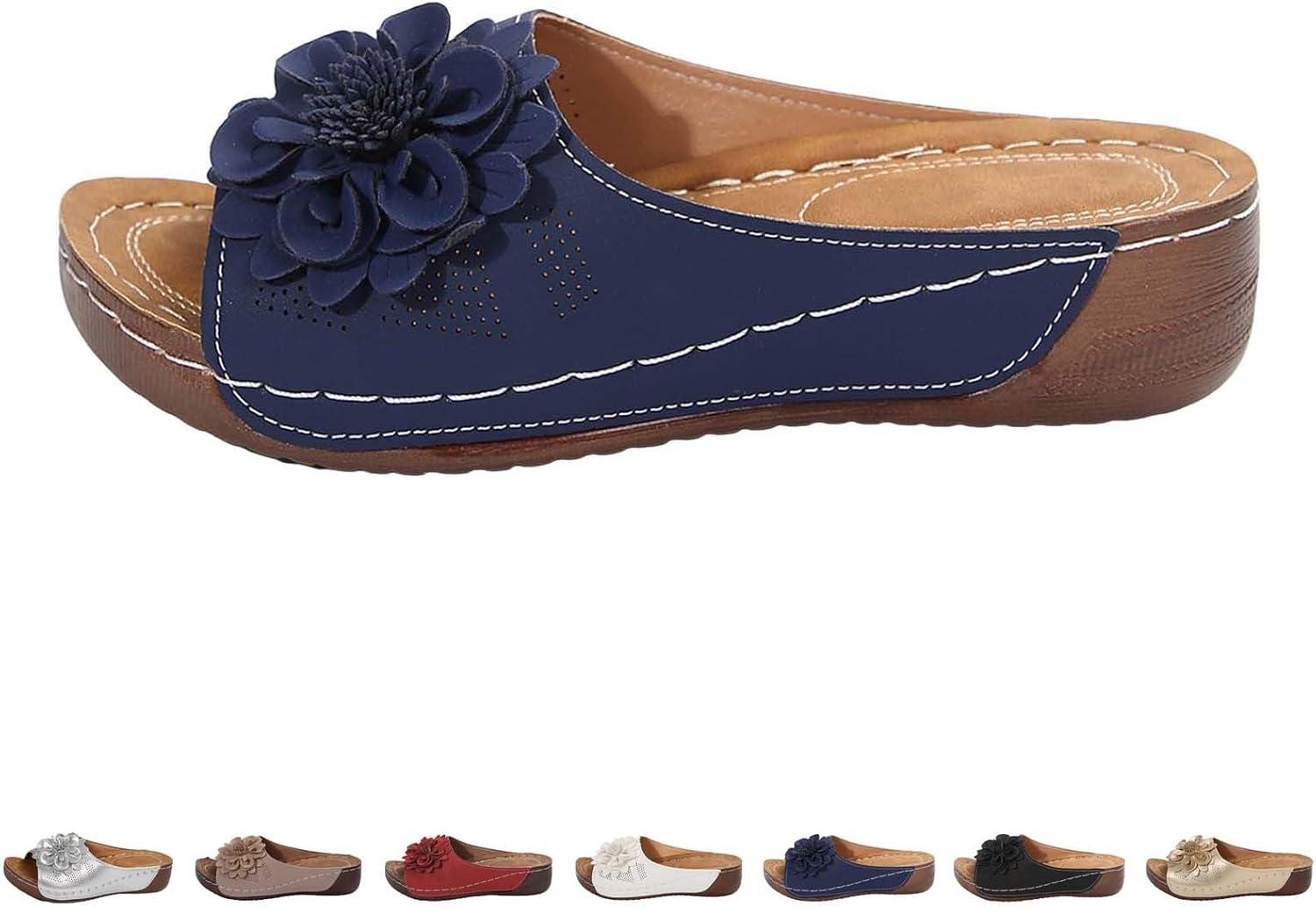 image:imageSandales Et Mules Pour Femmes t Mode Chaussure Compenses Bout Ouvert Sandales Claquettes Orthopdique AntiDrapant Chaussures De Plage Plateforme Mules Chaussons Respirantes PantouflesZ7 Blue