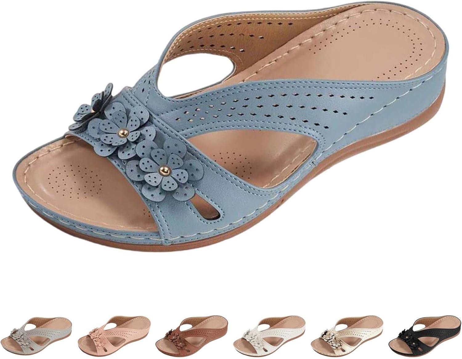 image:imageSandales Et Mules Pour Femmes t Mode Chaussure Compenses Bout Ouvert Sandales Claquettes Orthopdique AntiDrapant Chaussures De Plage Plateforme Mules Chaussons Respirantes PantouflesZ2 Blue