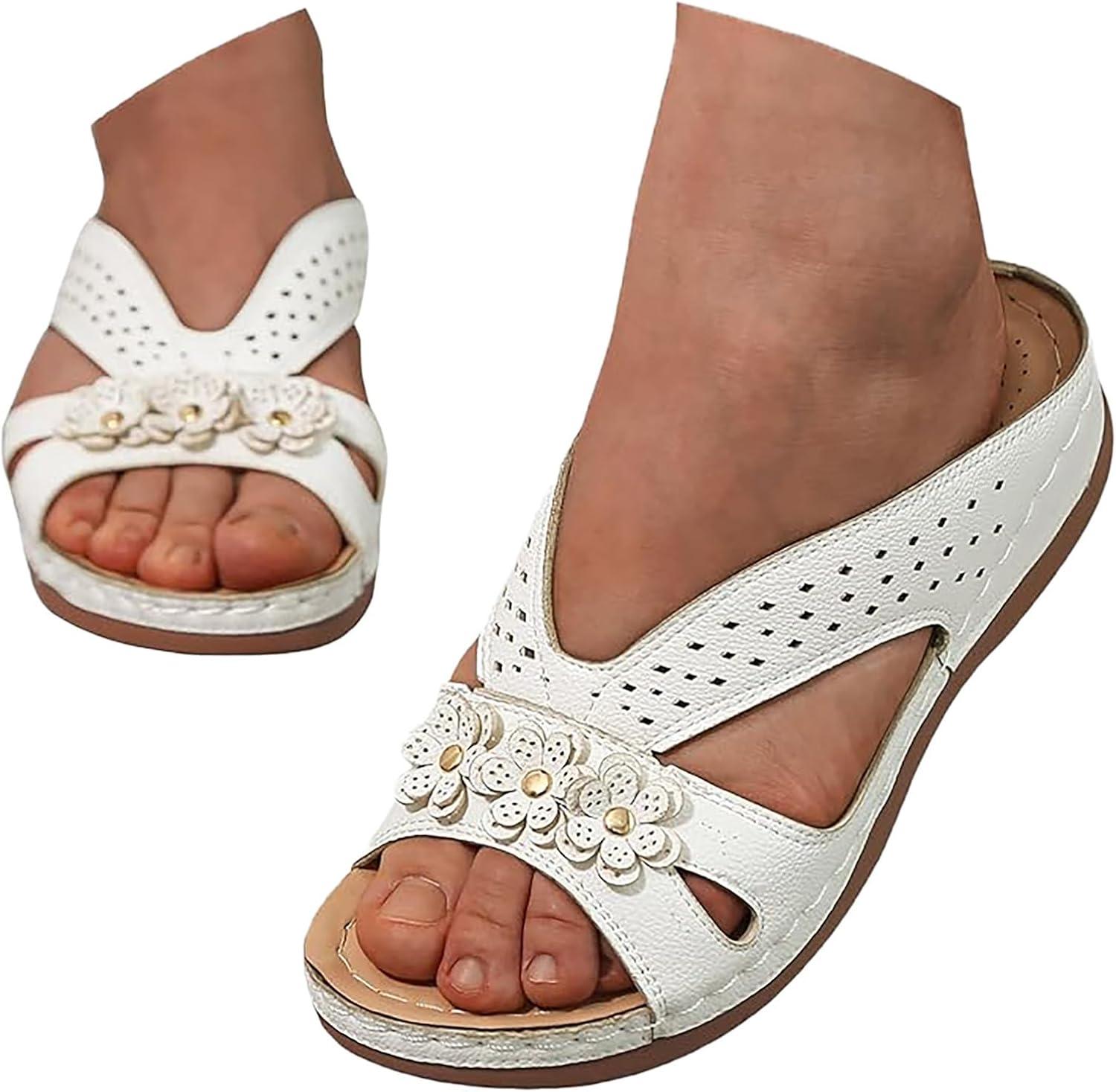 image:imageSandales Et Mules Pour Femmes t Mode Chaussure Compenses Bout Ouvert Sandales Claquettes Orthopdique AntiDrapant Chaussures De Plage Plateforme Mules Chaussons Respirantes PantouflesWhite