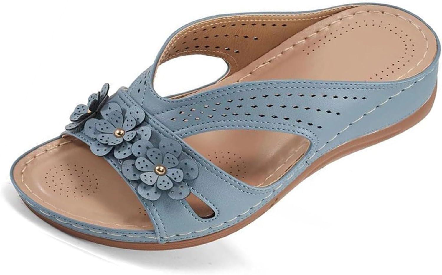 image:imageSandales Et Mules Pour Femmes t Mode Chaussure Compenses Bout Ouvert Sandales Claquettes Orthopdique AntiDrapant Chaussures De Plage Plateforme Mules Chaussons Respirantes PantouflesZ2 Blue