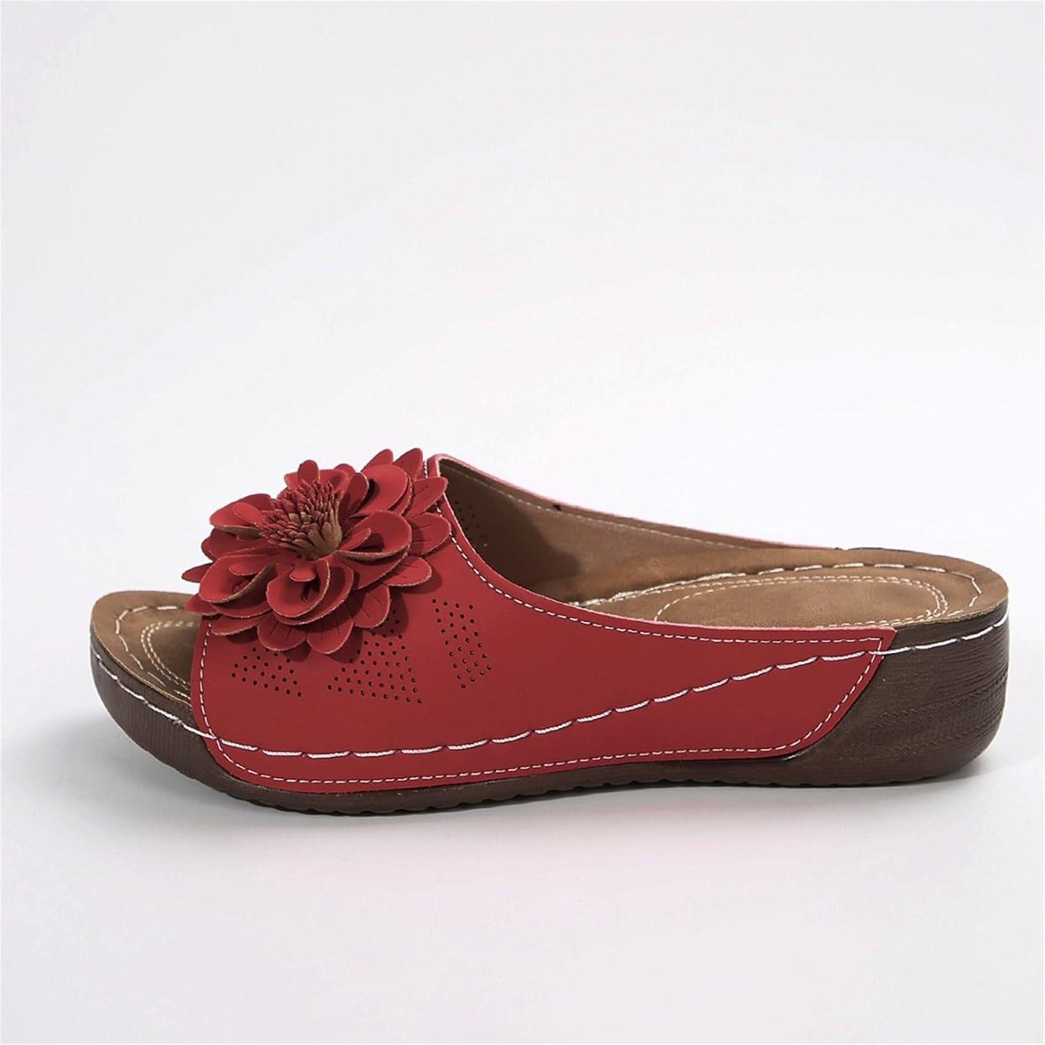 image:imageSandales Et Mules Pour Femmes t Mode Chaussure Compenses Bout Ouvert Sandales Claquettes Orthopdique AntiDrapant Chaussures De Plage Plateforme Mules Chaussons Respirantes PantouflesZ7 Red