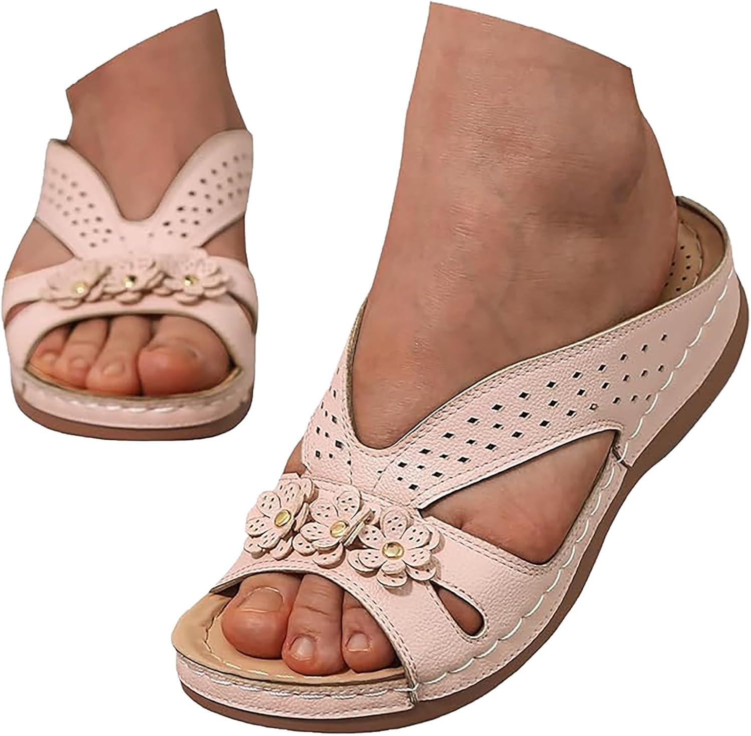 image:imageSandales Et Mules Pour Femmes t Mode Chaussure Compenses Bout Ouvert Sandales Claquettes Orthopdique AntiDrapant Chaussures De Plage Plateforme Mules Chaussons Respirantes PantouflesPink