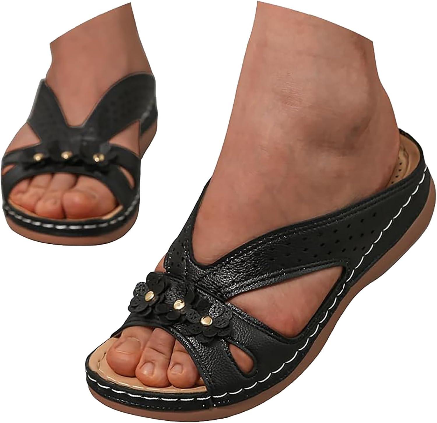 image:imageSandales Et Mules Pour Femmes t Mode Chaussure Compenses Bout Ouvert Sandales Claquettes Orthopdique AntiDrapant Chaussures De Plage Plateforme Mules Chaussons Respirantes PantouflesNoir