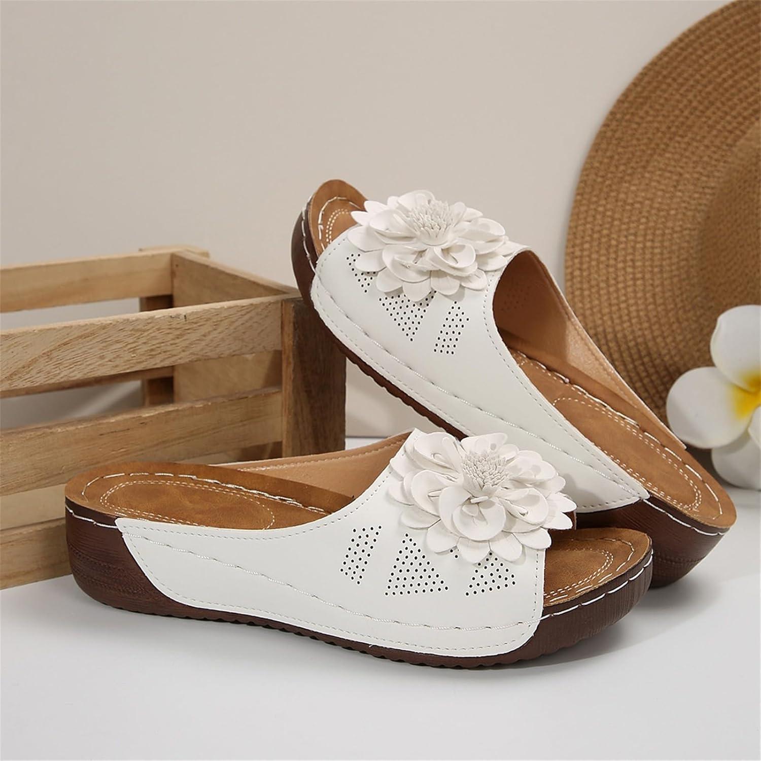 image:imageSandales Et Mules Pour Femmes t Mode Chaussure Compenses Bout Ouvert Sandales Claquettes Orthopdique AntiDrapant Chaussures De Plage Plateforme Mules Chaussons Respirantes PantouflesZ7 White