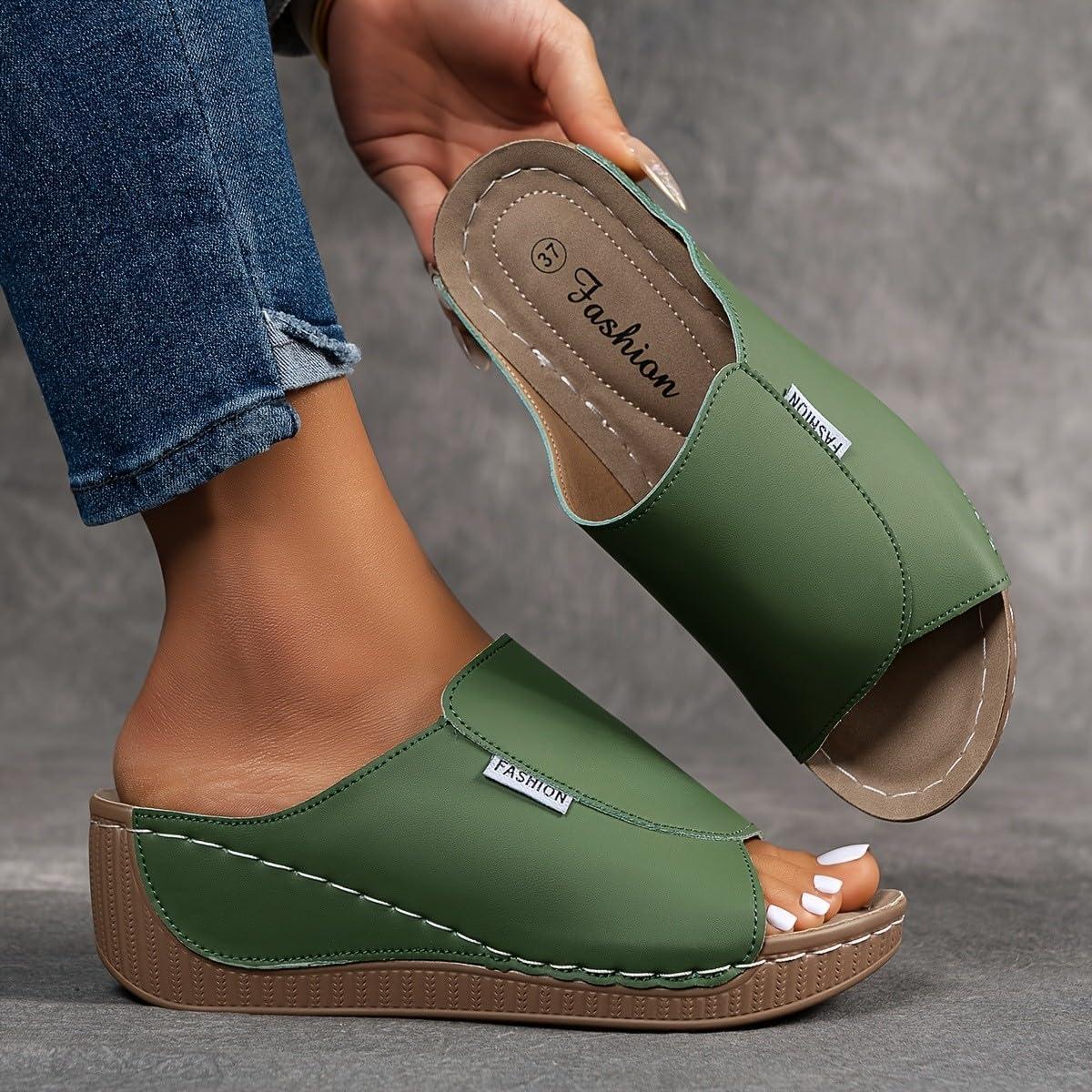 image:imageSandales Femme t Compenses Chic Orthopdique AntiDrapant Chaussure Chaussons Bout Ouvert Pantoufles Plateforme Chaussures De Plage Claquettes Lger MulesY2 Green