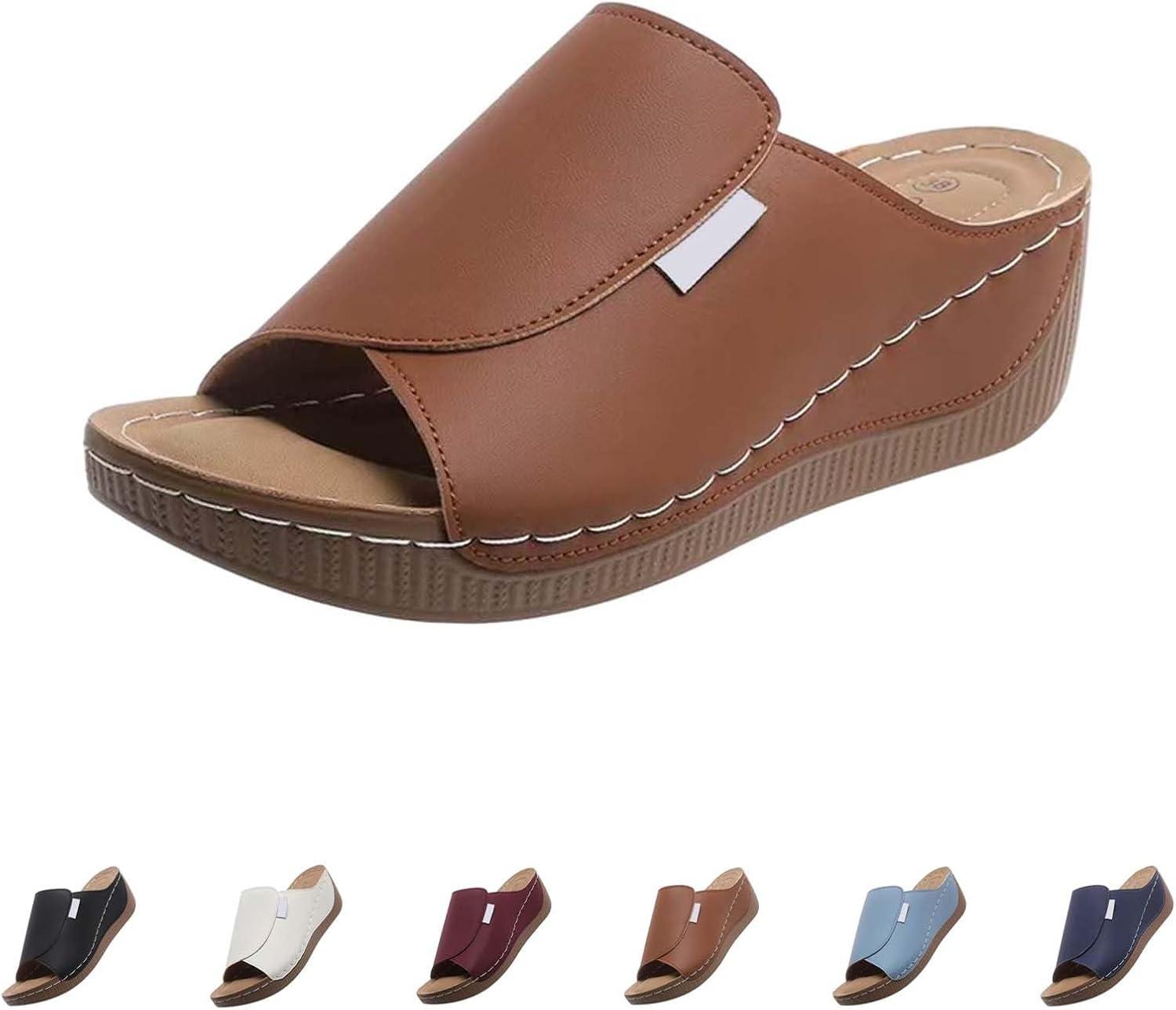 image:imageSandales Femme t Compenses Chic Orthopdique AntiDrapant Chaussure Chaussons Bout Ouvert Pantoufles Plateforme Chaussures De Plage Claquettes Lger MulesY4 Khaki