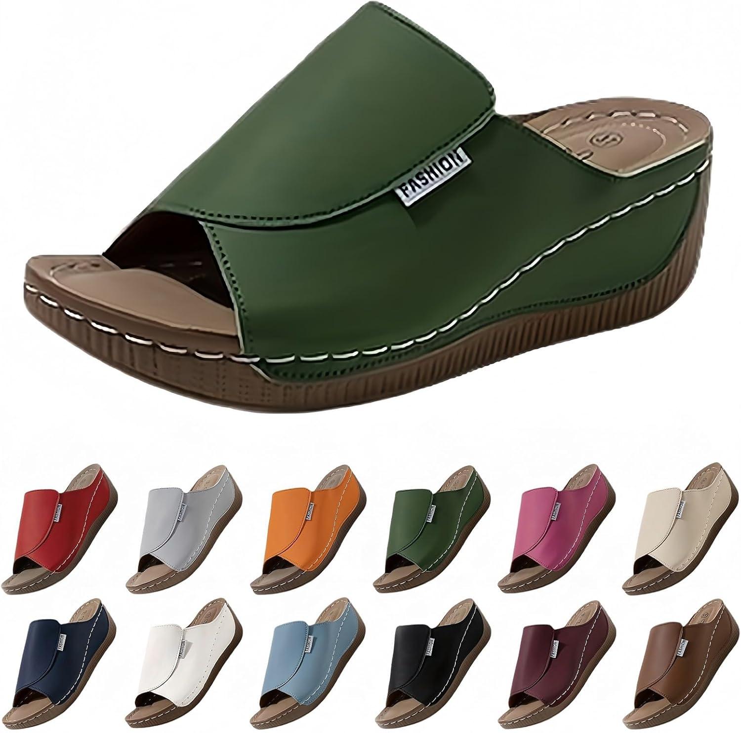 image:imageSandales Femme t Compenses Chic Orthopdique AntiDrapant Chaussure Chaussons Bout Ouvert Pantoufles Plateforme Chaussures De Plage Claquettes Lger MulesY2 Green