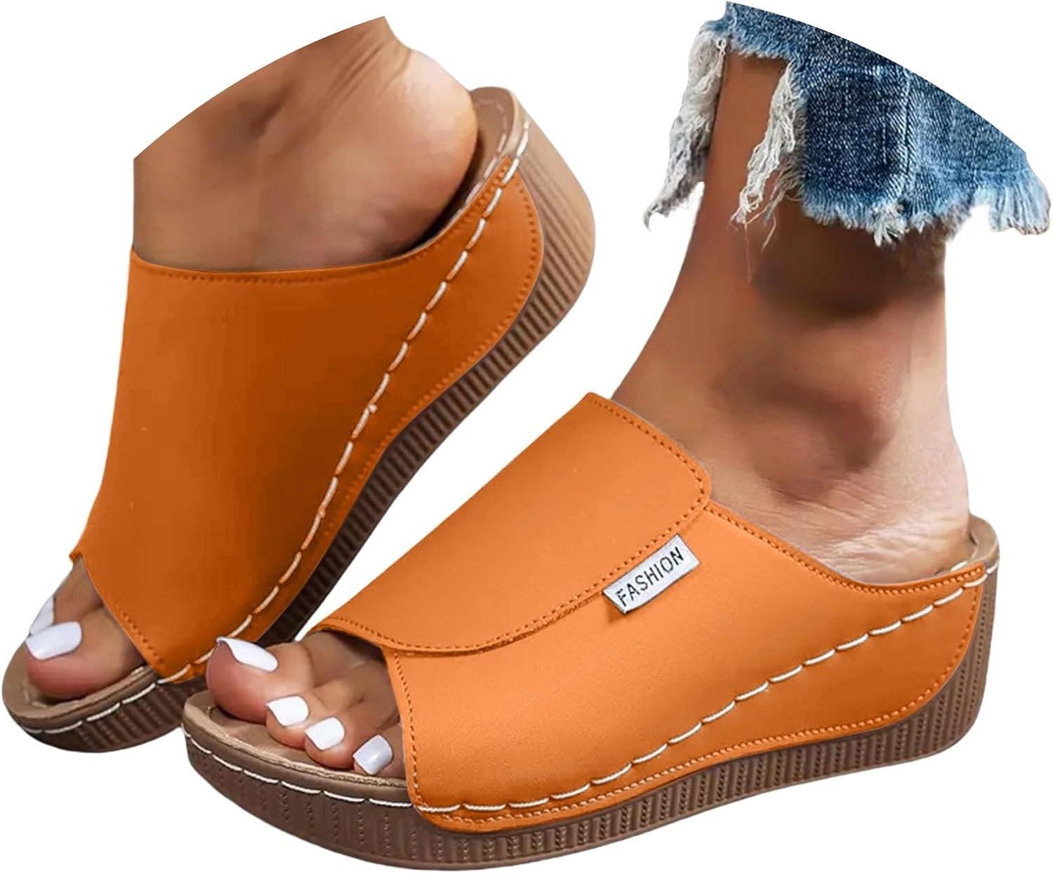 image:imageSandales Femme t Compenses Chic Orthopdique AntiDrapant Chaussure Chaussons Bout Ouvert Pantoufles Plateforme Chaussures De Plage Claquettes Lger MulesY2 Orange