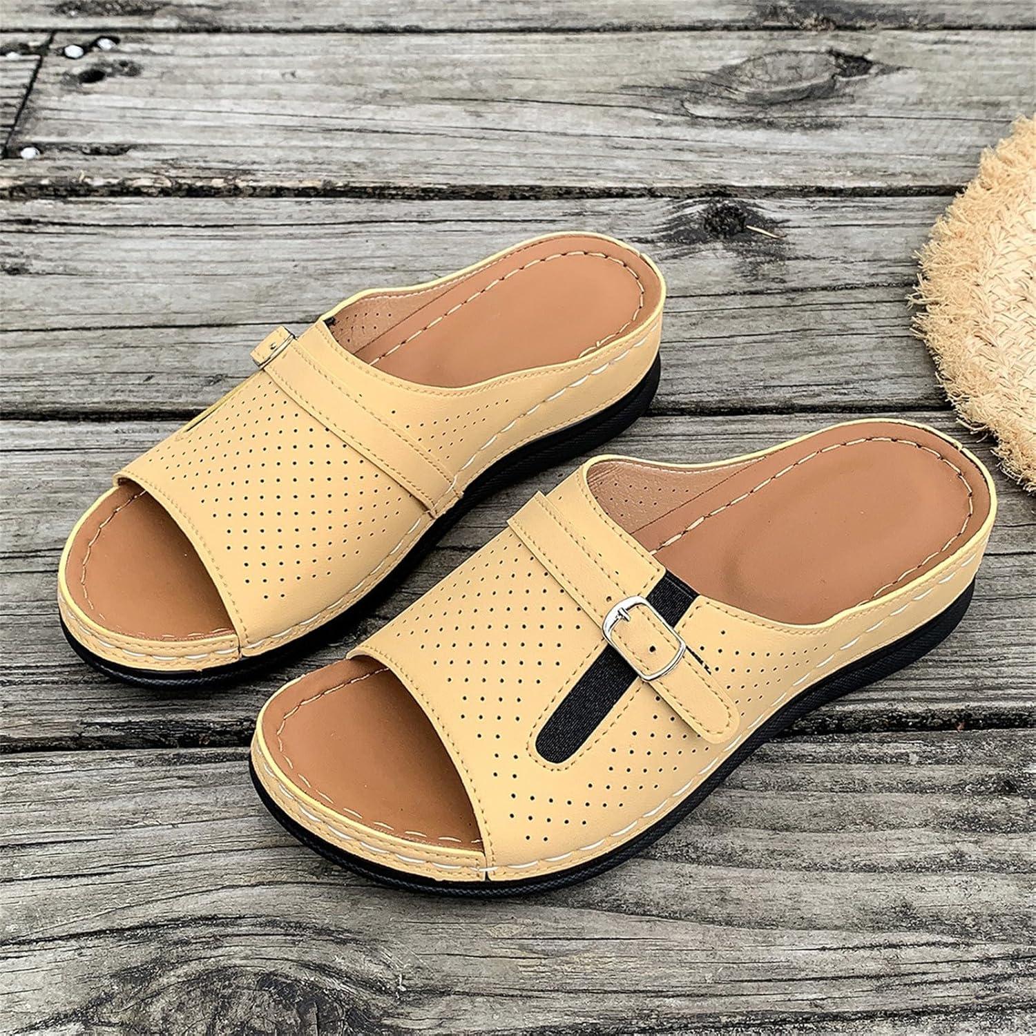 image:imageSandales Femme t Compenses Chic Orthopdique AntiDrapant Chaussure Chaussons Bout Ouvert Pantoufles Plateforme Chaussures De Plage Claquettes Lger MulesYellow
