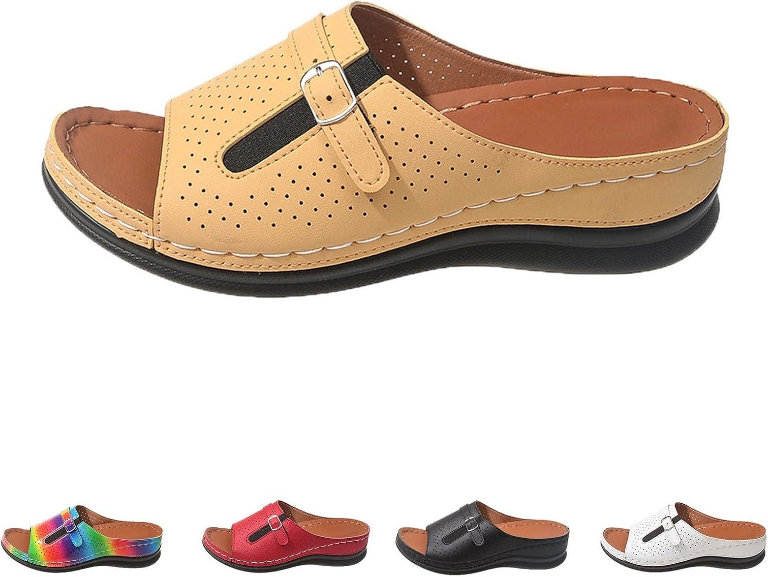 image:imageSandales Femme t Compenses Chic Orthopdique AntiDrapant Chaussure Chaussons Bout Ouvert Pantoufles Plateforme Chaussures De Plage Claquettes Lger MulesYellow