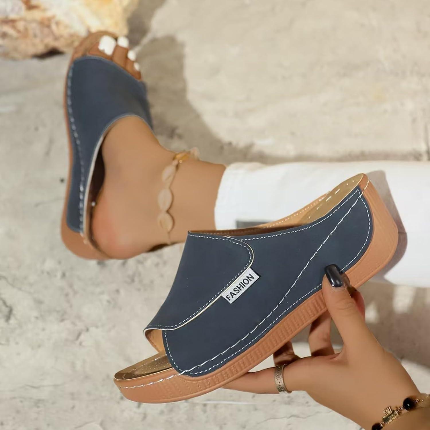image:imageSandales Femme t Compenses Chic Orthopdique AntiDrapant Chaussure Chaussons Bout Ouvert Pantoufles Plateforme Chaussures De Plage Claquettes Lger MulesY3 Dark Blue