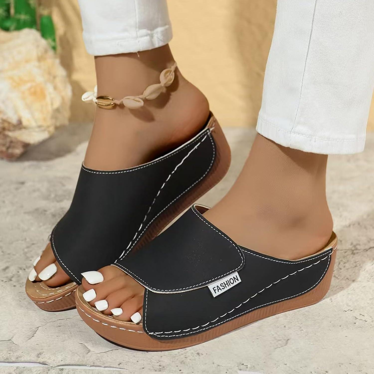 image:imageSandales Femme t Compenses Chic Orthopdique AntiDrapant Chaussure Chaussons Bout Ouvert Pantoufles Plateforme Chaussures De Plage Claquettes Lger MulesY3 Black