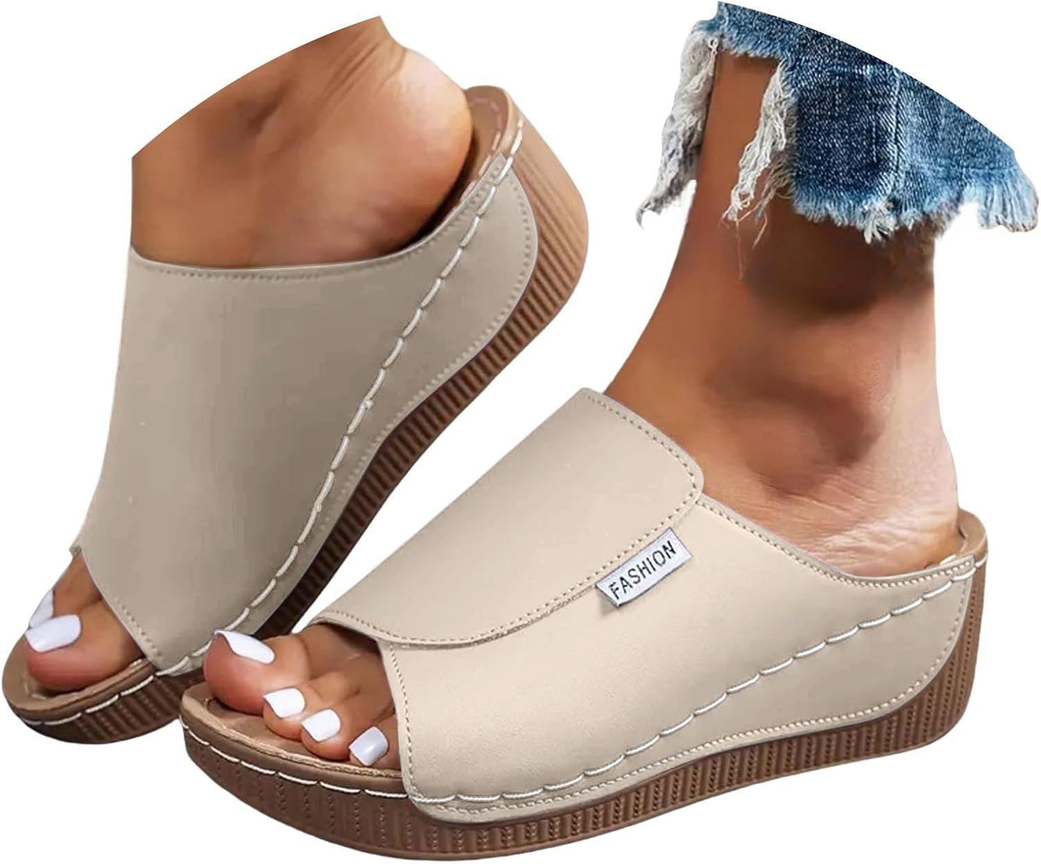 image:imageSandales Femme t Compenses Chic Orthopdique AntiDrapant Chaussure Chaussons Bout Ouvert Pantoufles Plateforme Chaussures De Plage Claquettes Lger MulesY2 Khaki