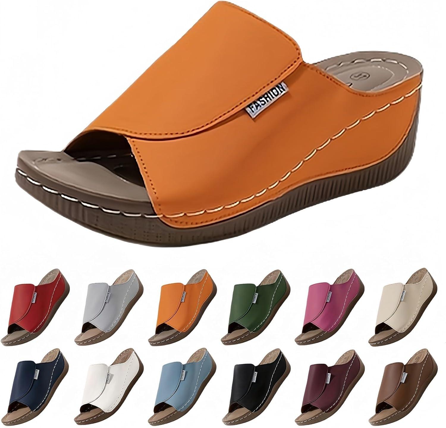 image:imageSandales Femme t Compenses Chic Orthopdique AntiDrapant Chaussure Chaussons Bout Ouvert Pantoufles Plateforme Chaussures De Plage Claquettes Lger MulesY2 Orange